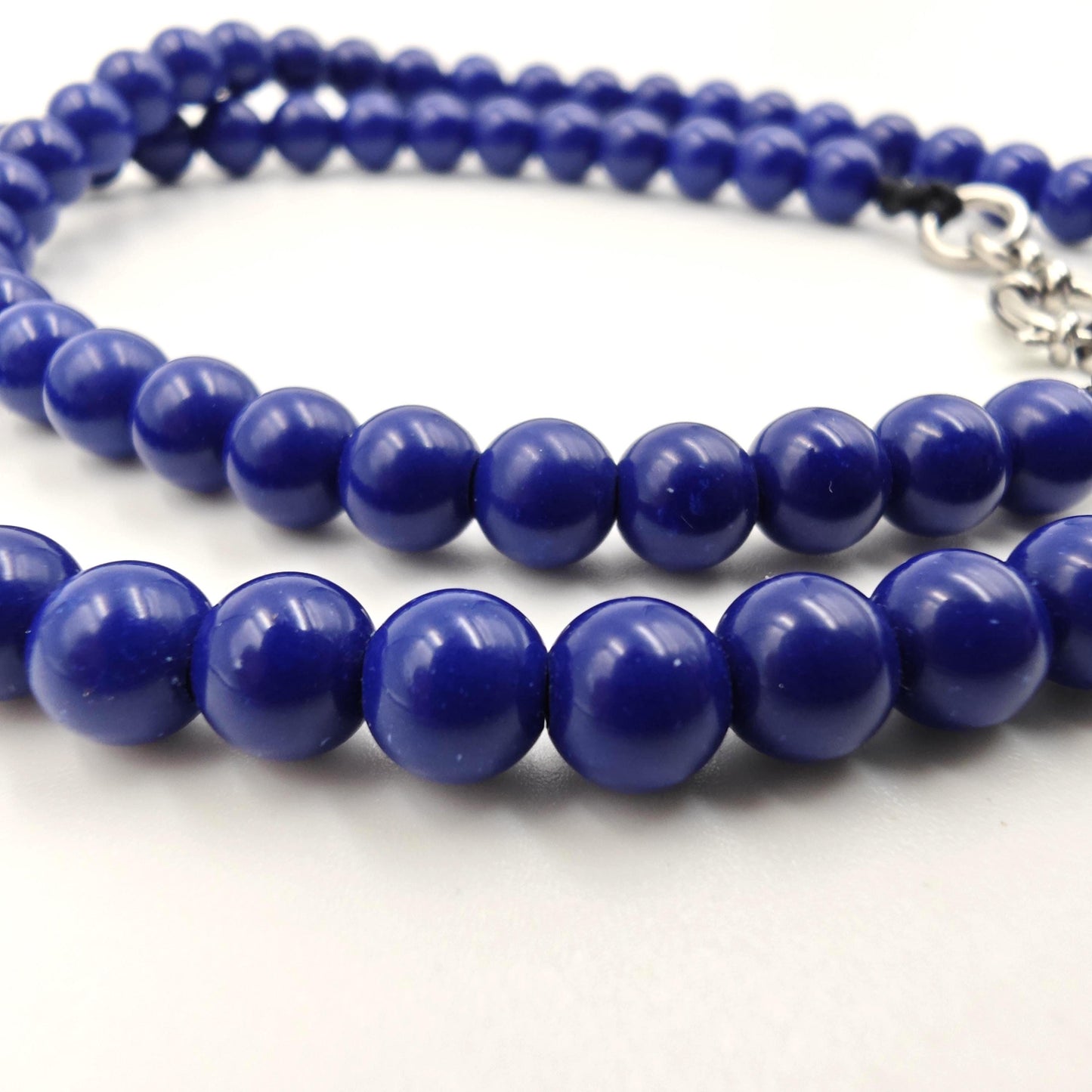 Lapis Lazuli Beaded Necklace, African Trade Bead Focal, Silver Accent Choker