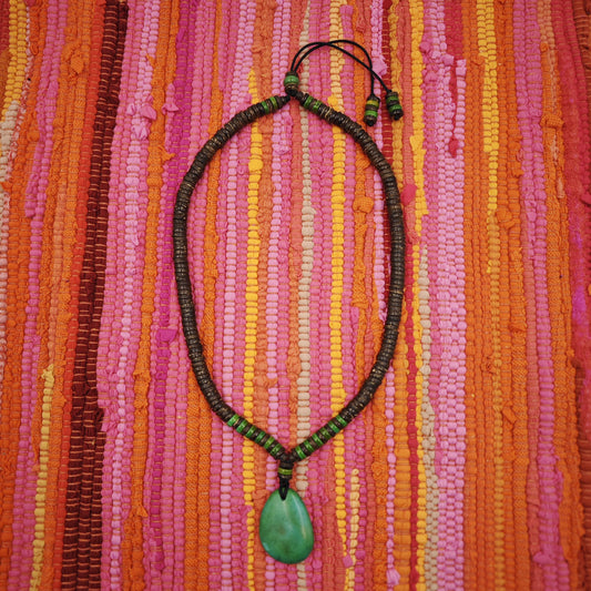 Handmade Turquoise Pendant Necklace | Coconut Bead Ethnic Tribal Bohemian Jewelry