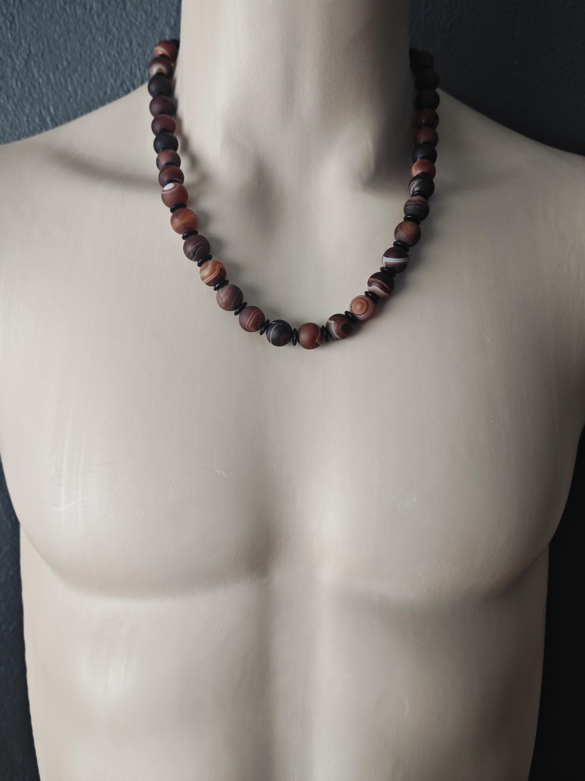 Handmade Matte Banded Agate Necklace with Coconut Spacers | Adjustable Ethnic Boho Jewelry