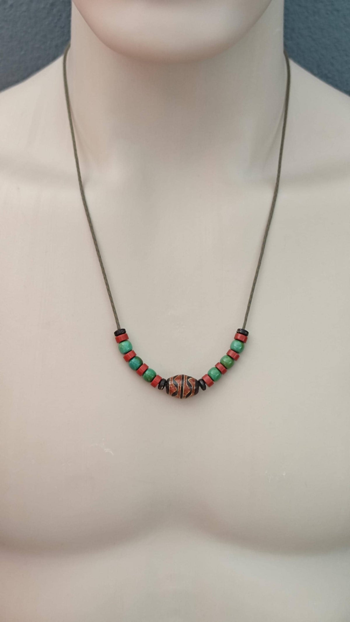 Vintage Tibetan Dzi Bead Necklace, Nan Hong Red Agate Turquoise Choker, Adjustable Ethnic Tribal Amulet, Spiritual Protection Pendant