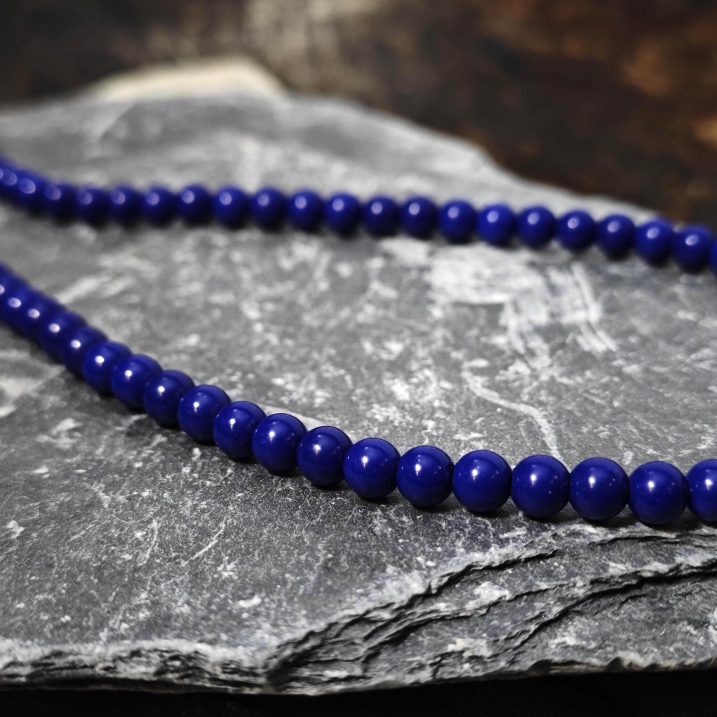 Lapis Lazuli Beaded Necklace, African Trade Bead Focal, Silver Accent Choker