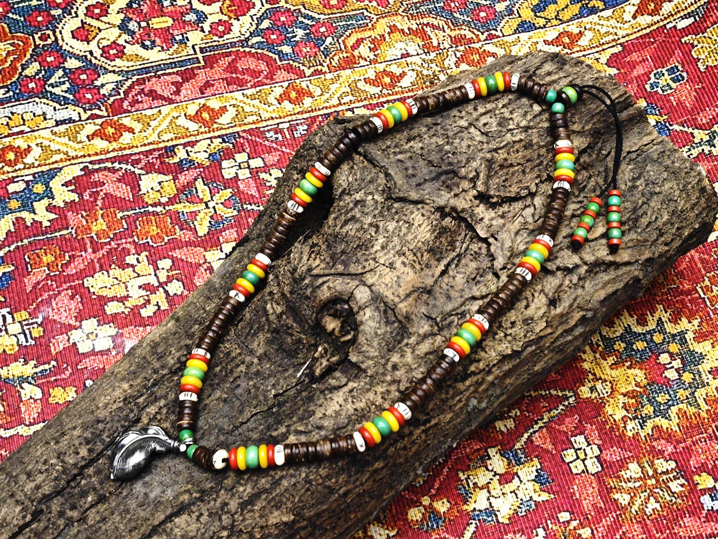 Boho Feather Pendant Beaded Necklace, Turquoise Yellow Jade Red Agate Choker, Yak Bone Tribal Surfer Jewelry, Unisex Gemstone Necklace 58cm