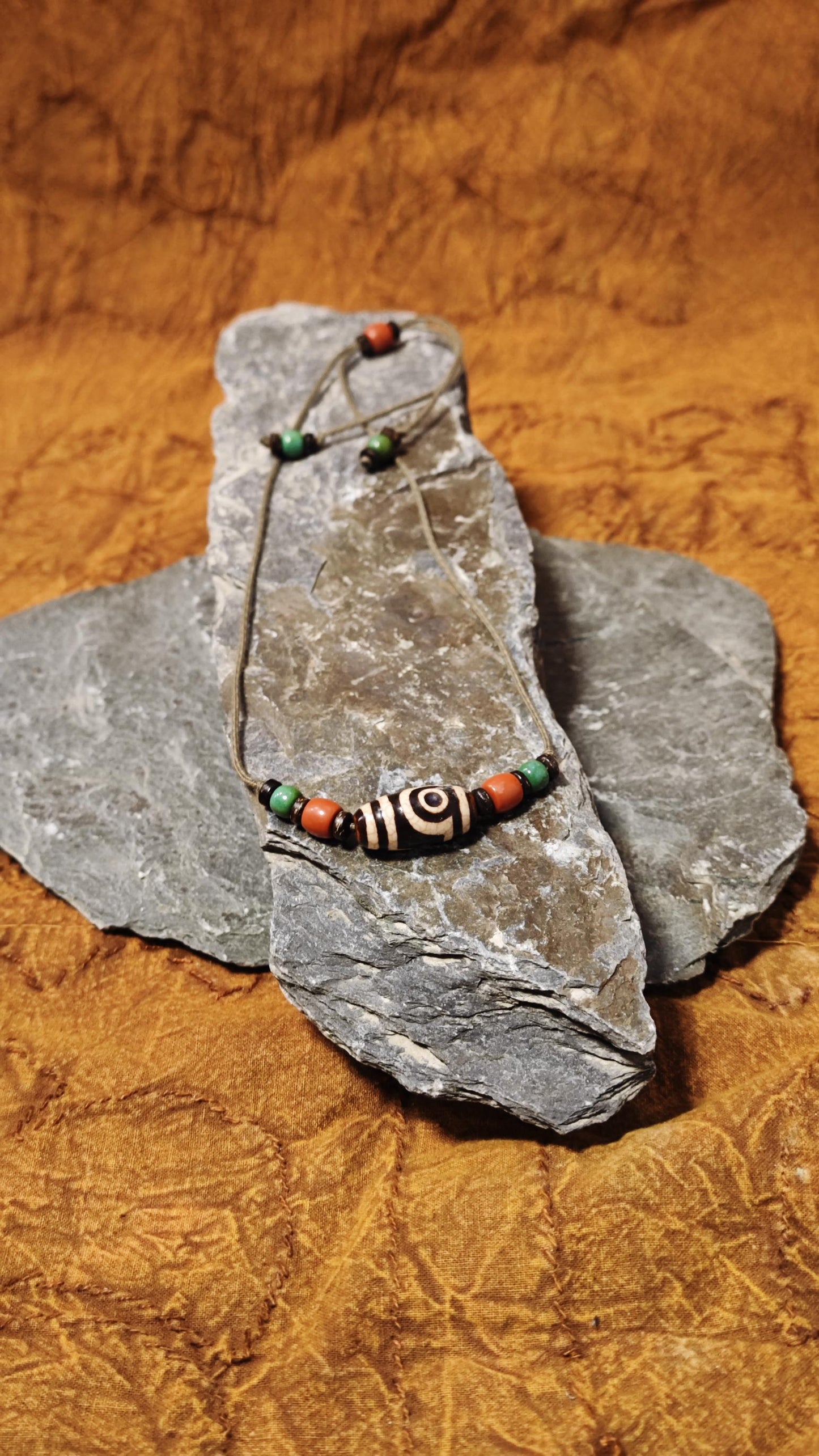 Vintage Tibetan Dzi Bead Necklace, Nan Hong Red Agate, Turquoise Tribal Pendant (40-60cm)