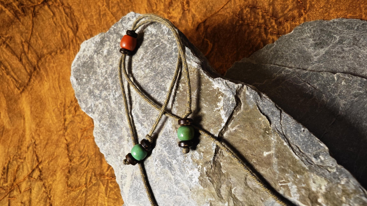 Vintage Tibetan Dzi Bead Necklace, Nan Hong Red Agate, Turquoise Tribal Pendant (40-60cm)