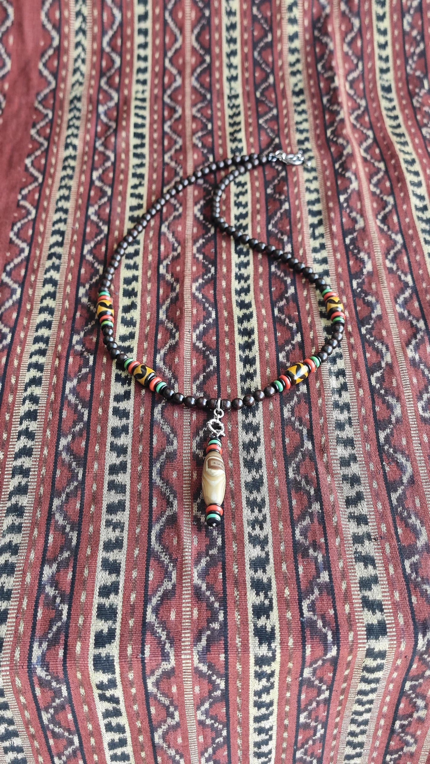 Vintage Tibetan Sardonyx Agate Dzi Necklace, Red Agate Turquoise Mala, Detachable Pendant