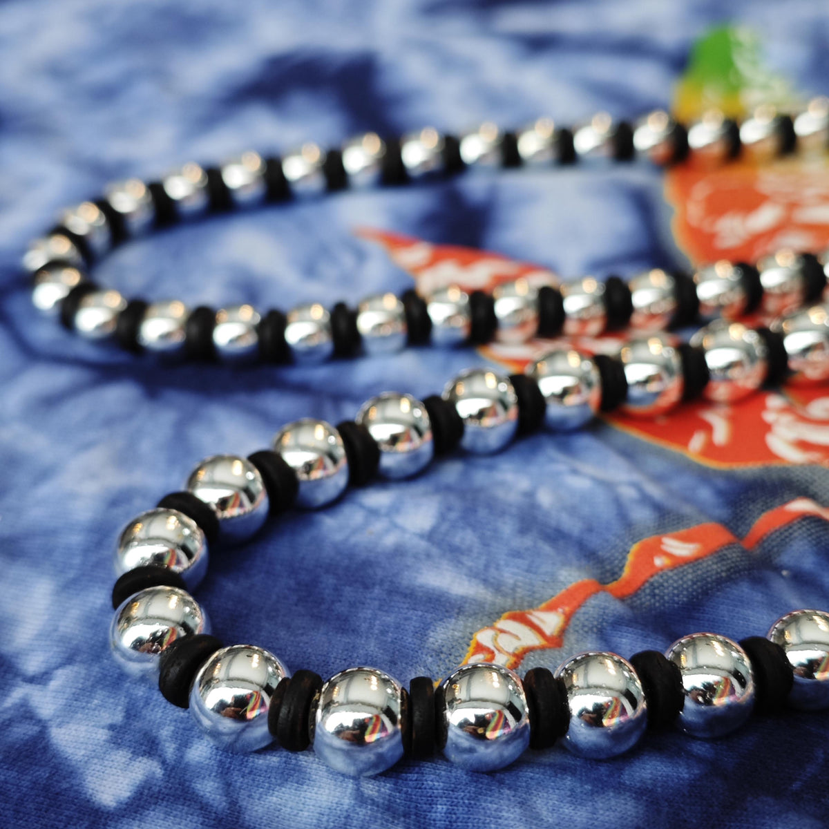 Handmade Hematite & Coconut Beaded Necklace | Silver Black Ethnic Boho Jewelry