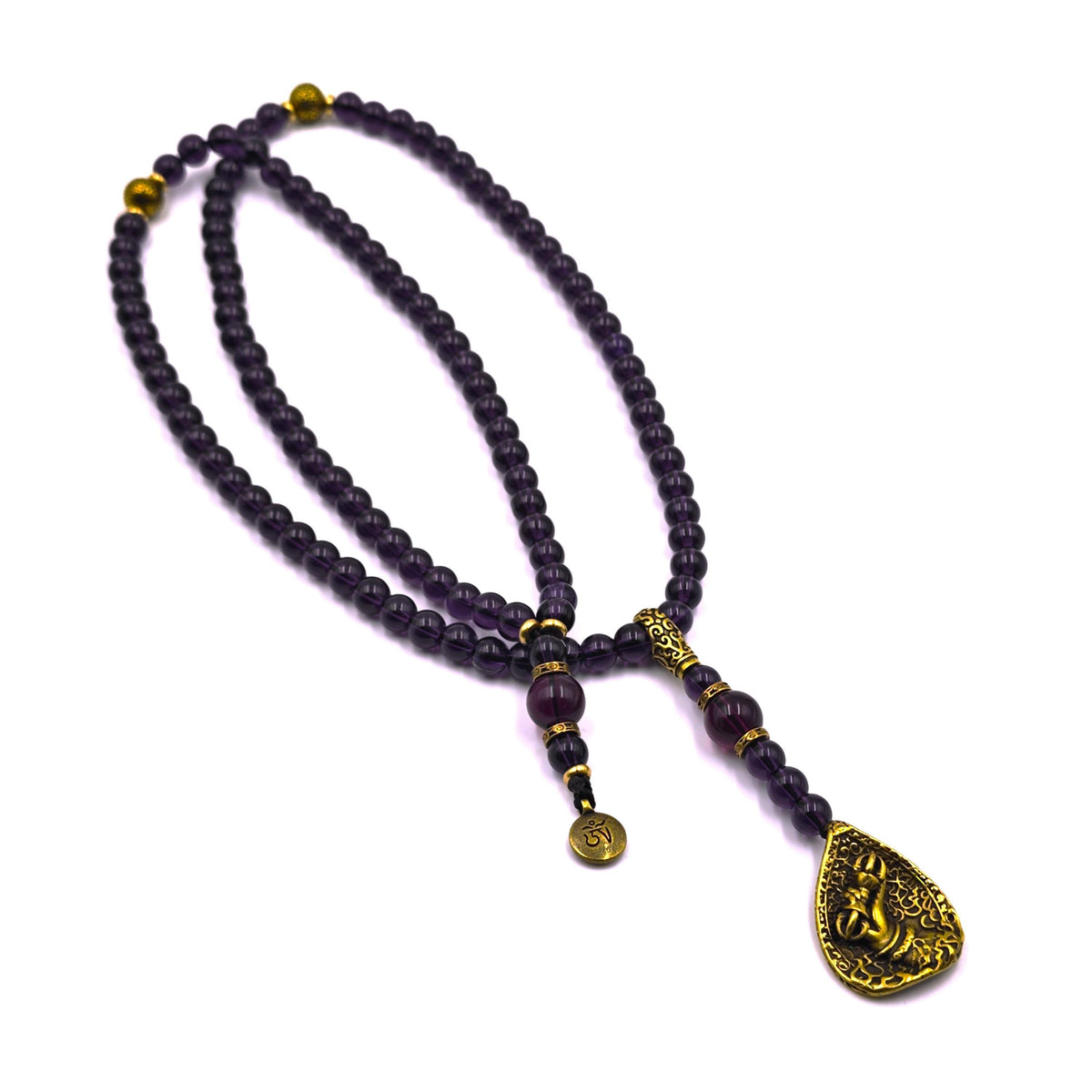 Long Purple Liuli & Copper Beaded Necklace with Statement Pendant | Spiritual Ethnic Boho Long Jewelry