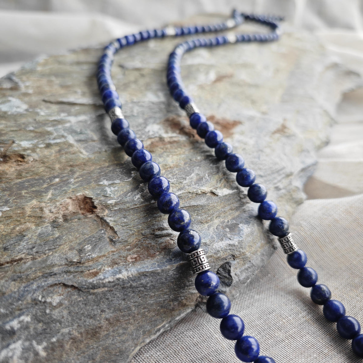 Long Lapis Lazuli Beaded Necklace with Stainless Steel | 98cm Layering Ethnic Boho Jewelry