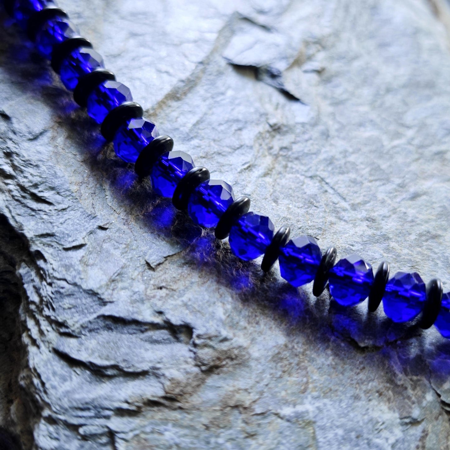 Handmade Chinese Liuli Bead Necklace with Blue Crystal & Coconut Spacers | Ethnic Bohemian Long Necklace