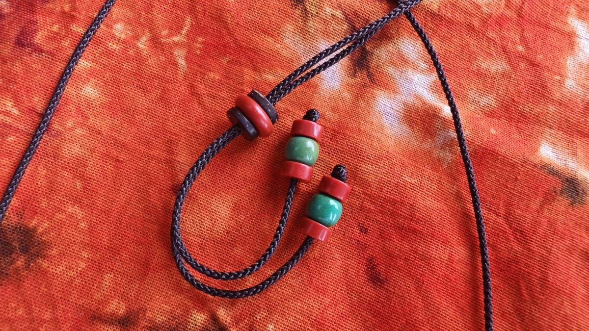 Tibetan Banded Agate Dzi Pendant Necklace, Rudraksha Turquoise Mala, Boho Amulet