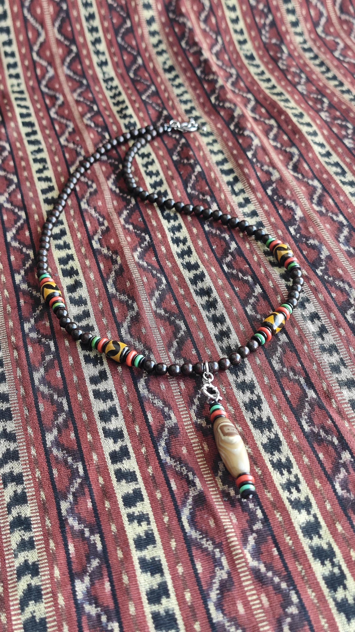 Vintage Tibetan Sardonyx Agate Dzi Necklace, Red Agate Turquoise Mala, Detachable Pendant
