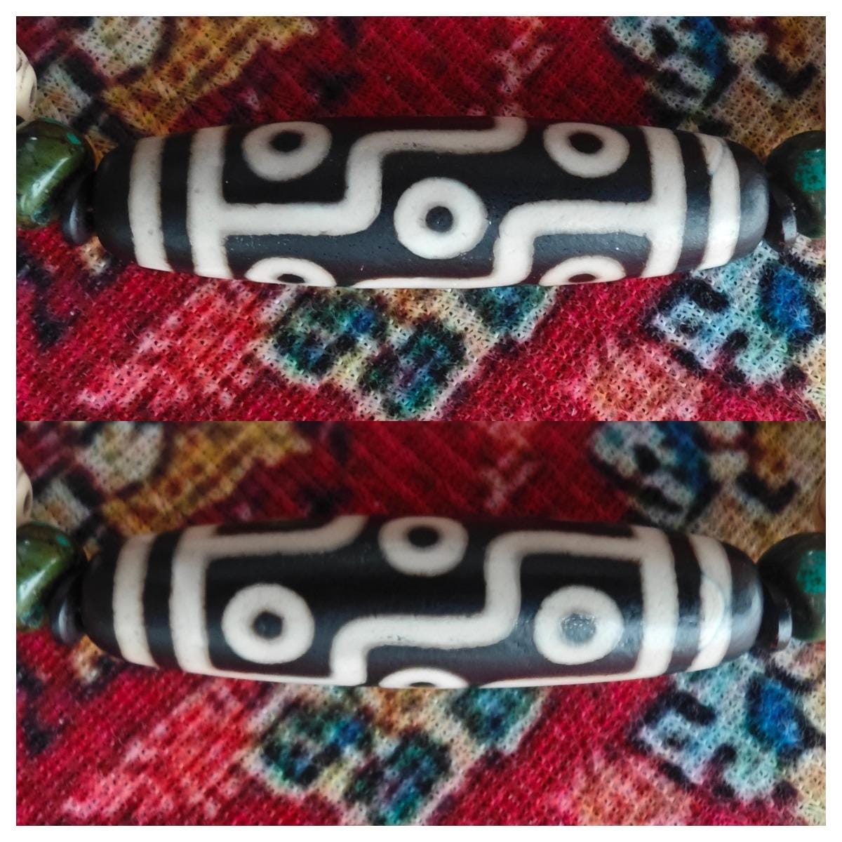 Vintage Tibetan 9 Eye Dzi Bead  Multi Gemstone Necklace, Handcarved Om Mani Padme Hum, Ethnic Tribal Amulet 62-80cm