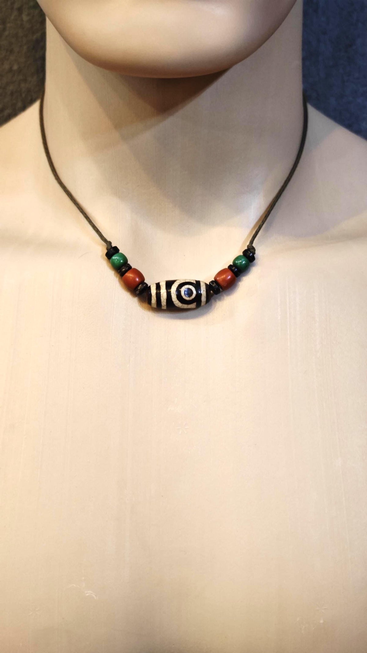 Vintage Tibetan Dzi Bead Necklace, Nan Hong Red Agate, Turquoise Tribal Pendant (40-60cm)