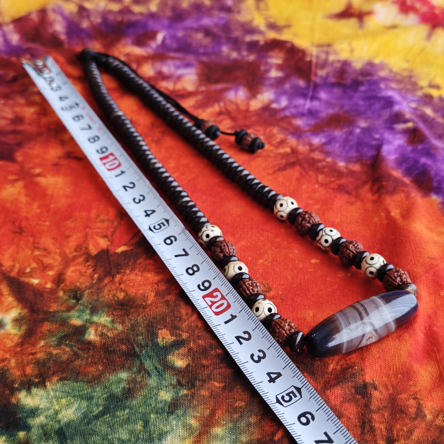 Handmade Sardonyx Agate Necklace with Rudraksha & Yak Bone, Ethnic Spiritual Boho Jewelry