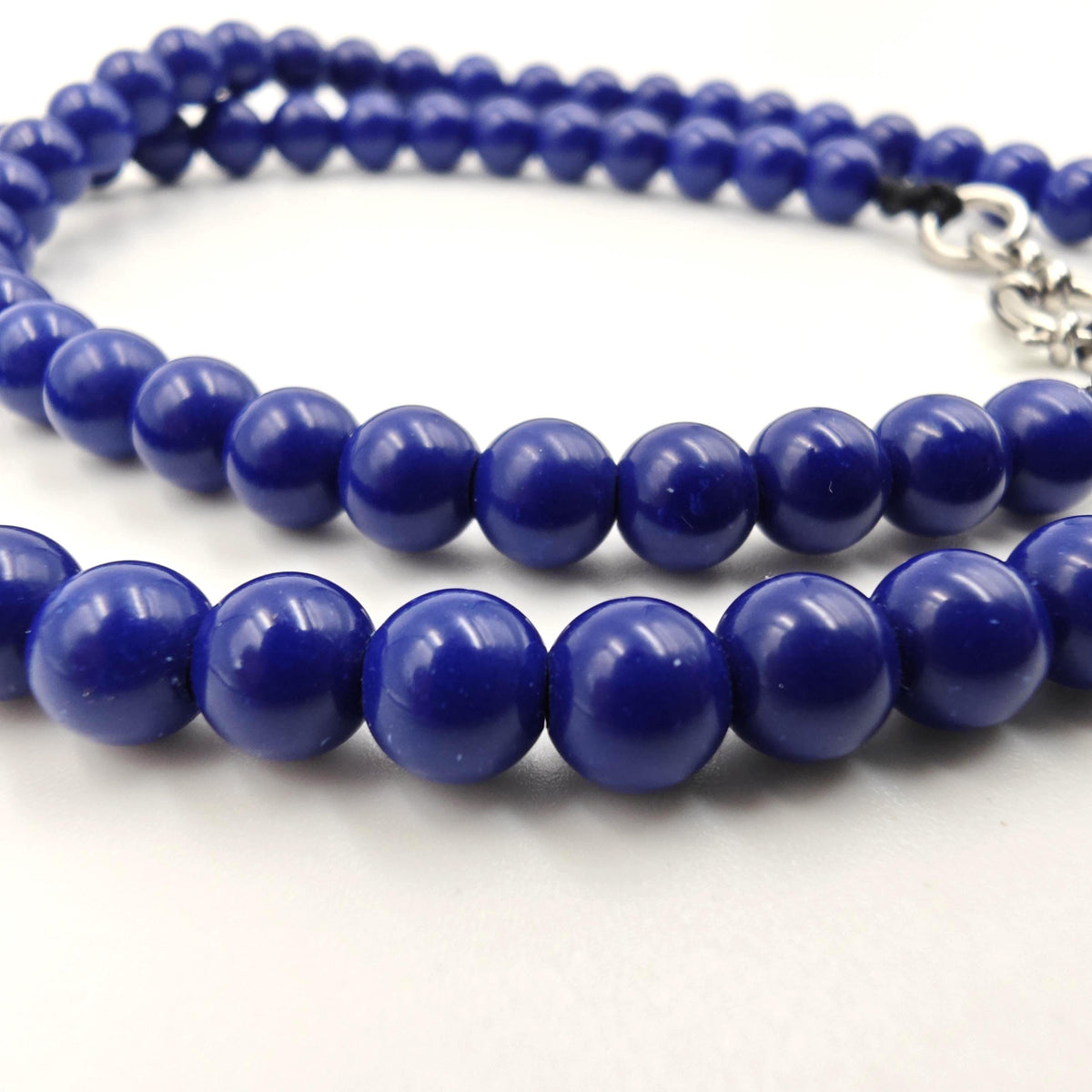 Lapis Lazuli Beaded Necklace, African Trade Bead Focal, Silver Accent Choker