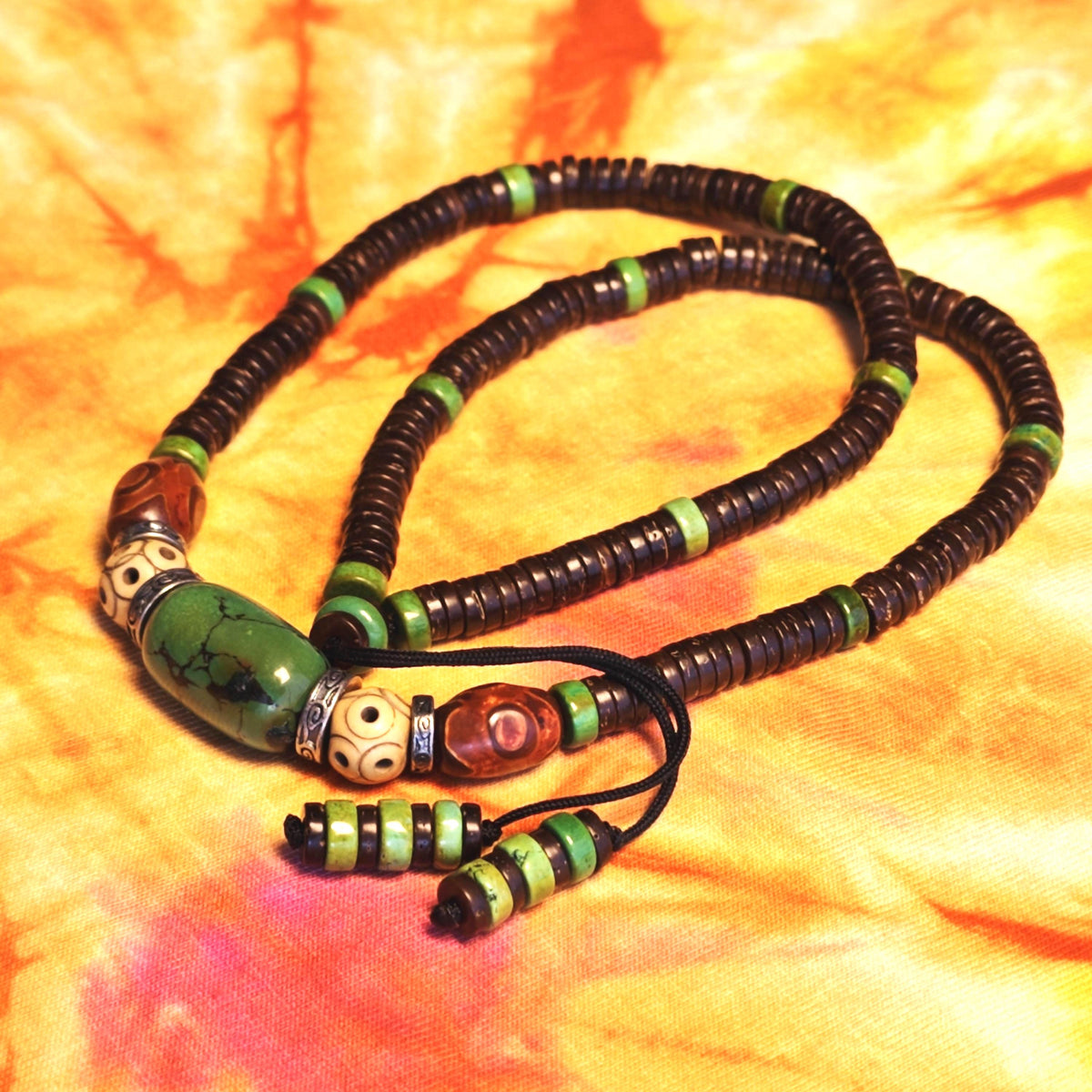 Handmade Turquoise Yak Bone Dzi Bead Necklace | Ethnic Tibetan Tribal Bohemian Jewelry