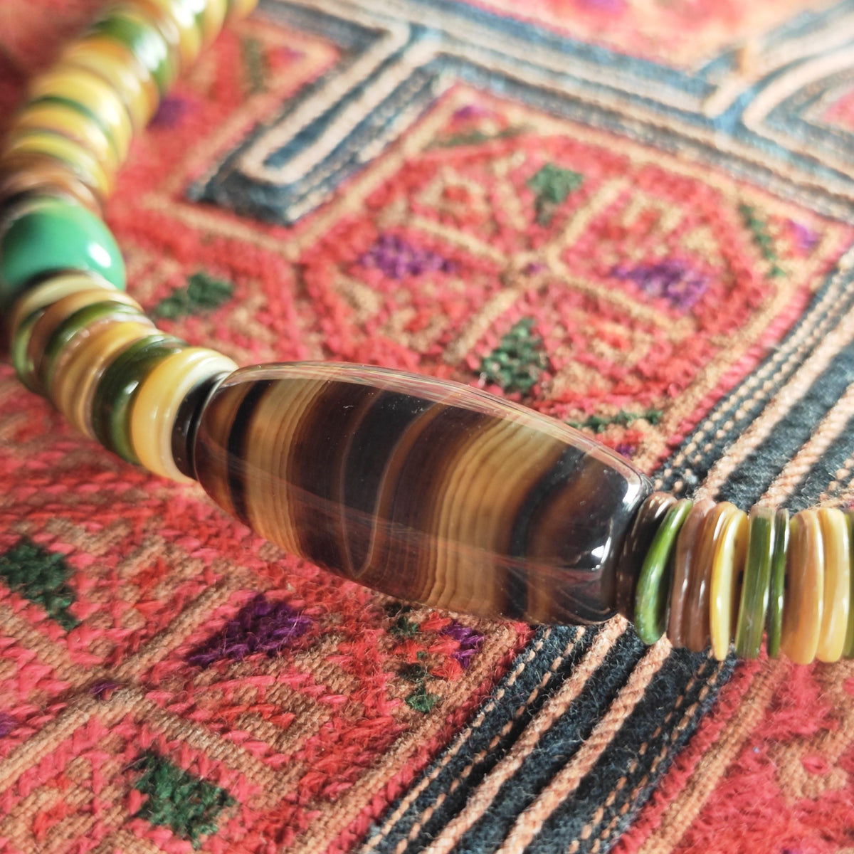 Sardonyx Agate & Turquoise Beaded Necklace, Coconut Shell Heishi Choker, Earthy Tribal Surfer Jewelry, Men's Gemstone Necklace 48cm