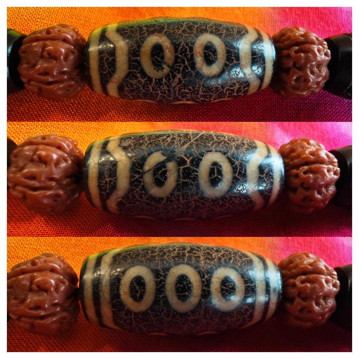 Vintage Tibetan Dzi Bead Necklace, Hand Carved Hardwood Choker, Rudraksha Mala Jewelry (40-65cm)