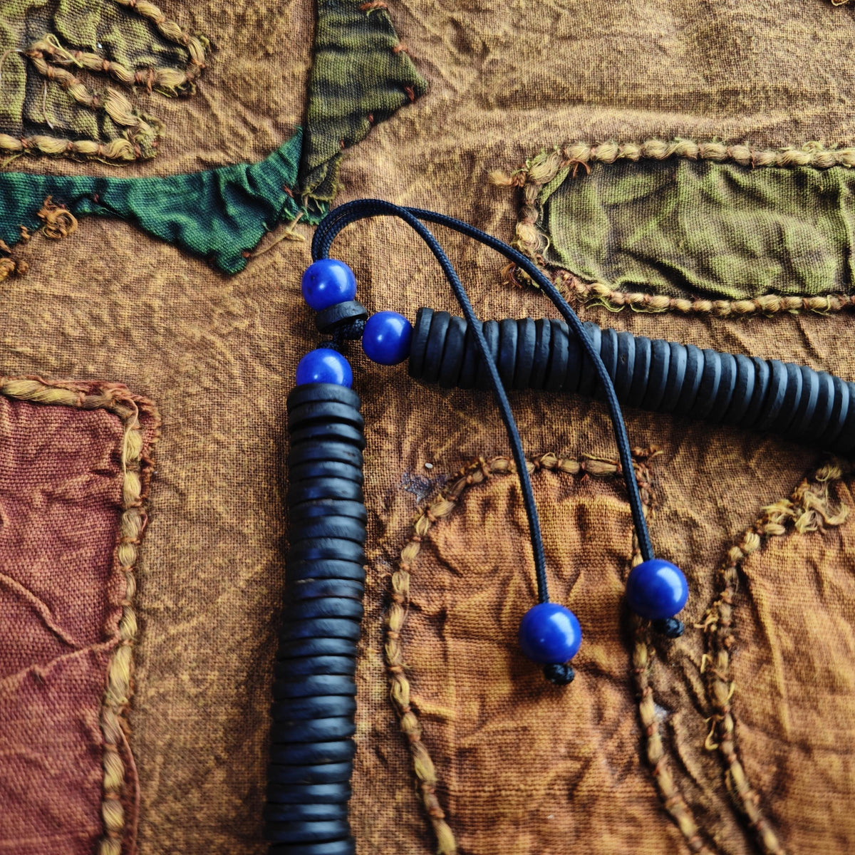 Large African Trade Bead Necklace with Lapis Lazuli & Coconut, Ethnic Tribal Bohemian Jewelry