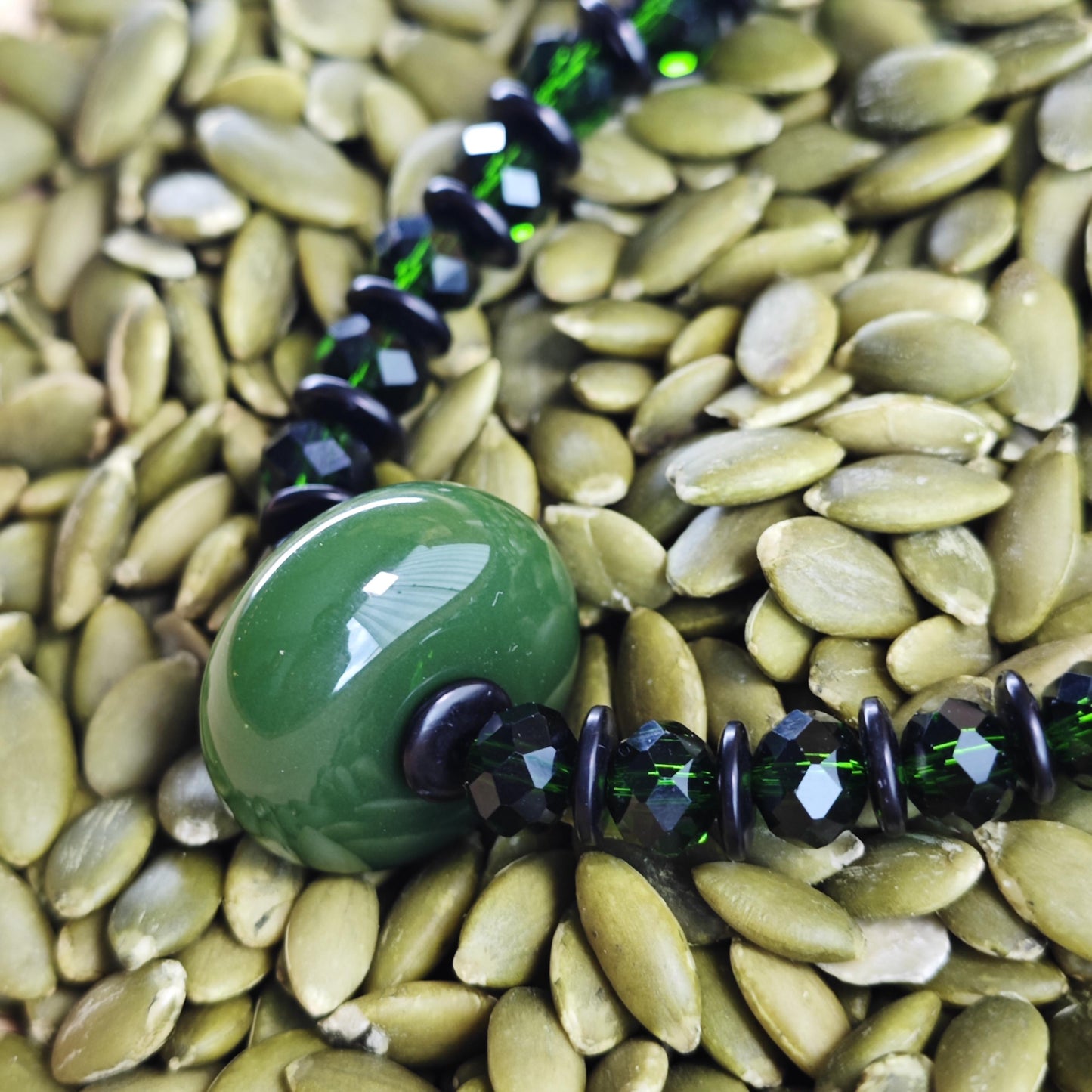 Green Jade Pendant Necklace, Emerald Green Liuli Beaded Choker, Coconut Shell Spacer Boho Jewelry, Stainless Toggle Clasp Necklace 56cm