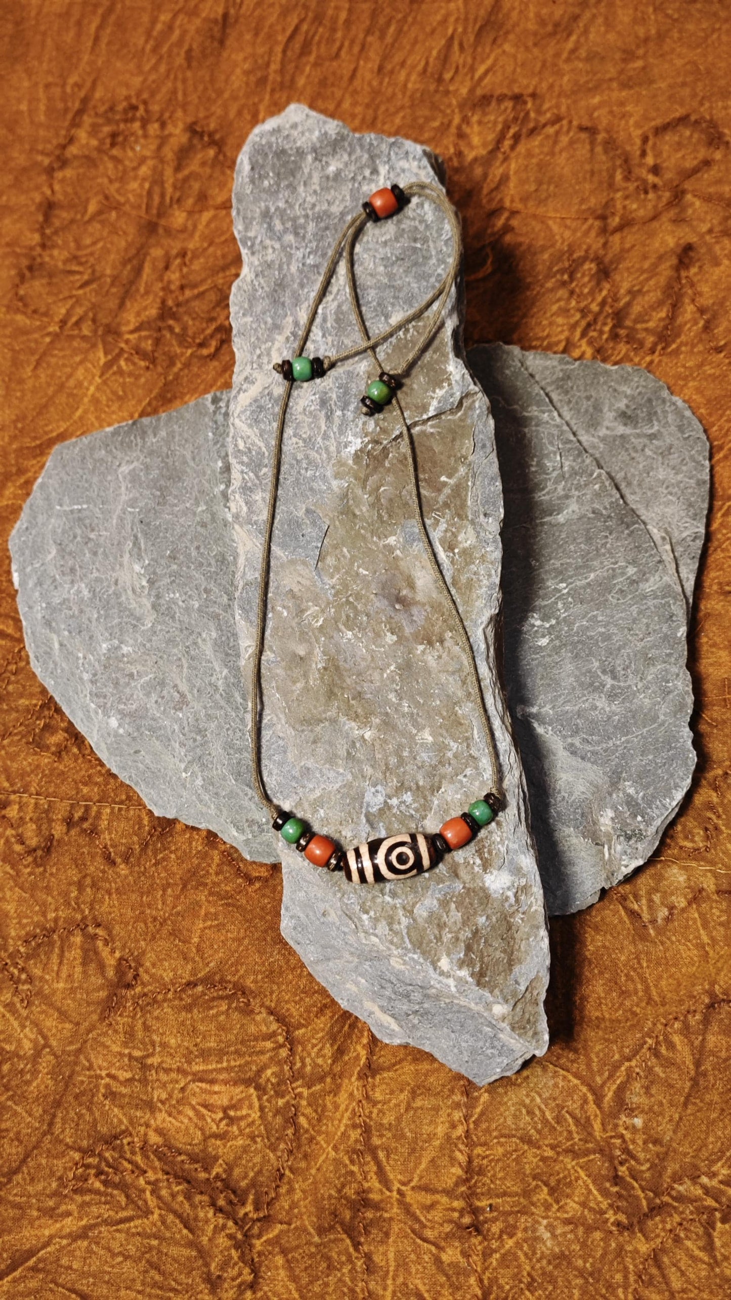 Vintage Tibetan Dzi Bead Necklace, Nan Hong Red Agate, Turquoise Tribal Pendant (40-60cm)