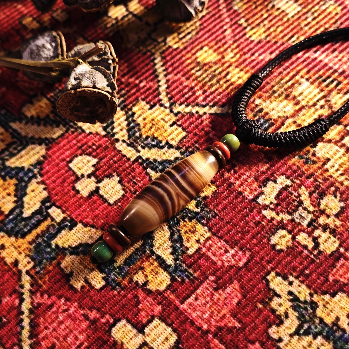 Handmade Sardonyx Agate Dzi Bead Necklace, Nan Hong Agate, Turquoise, Ethnic Bohemian Jewelry