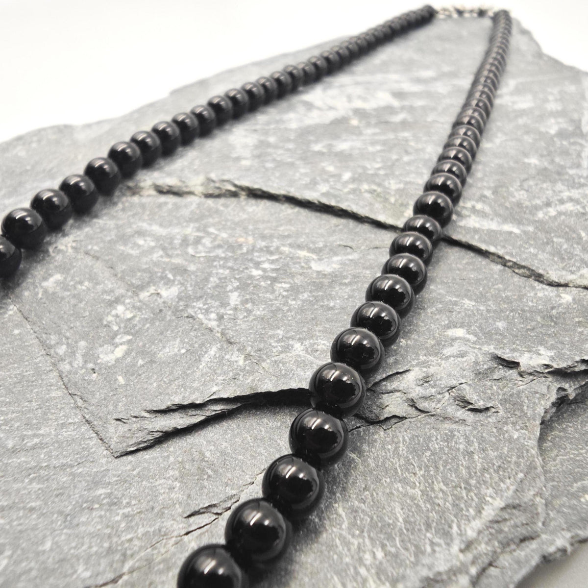 Black Onyx African Trade Bead Necklace, 925 Silver, Ethnic Tribal Boho Statement