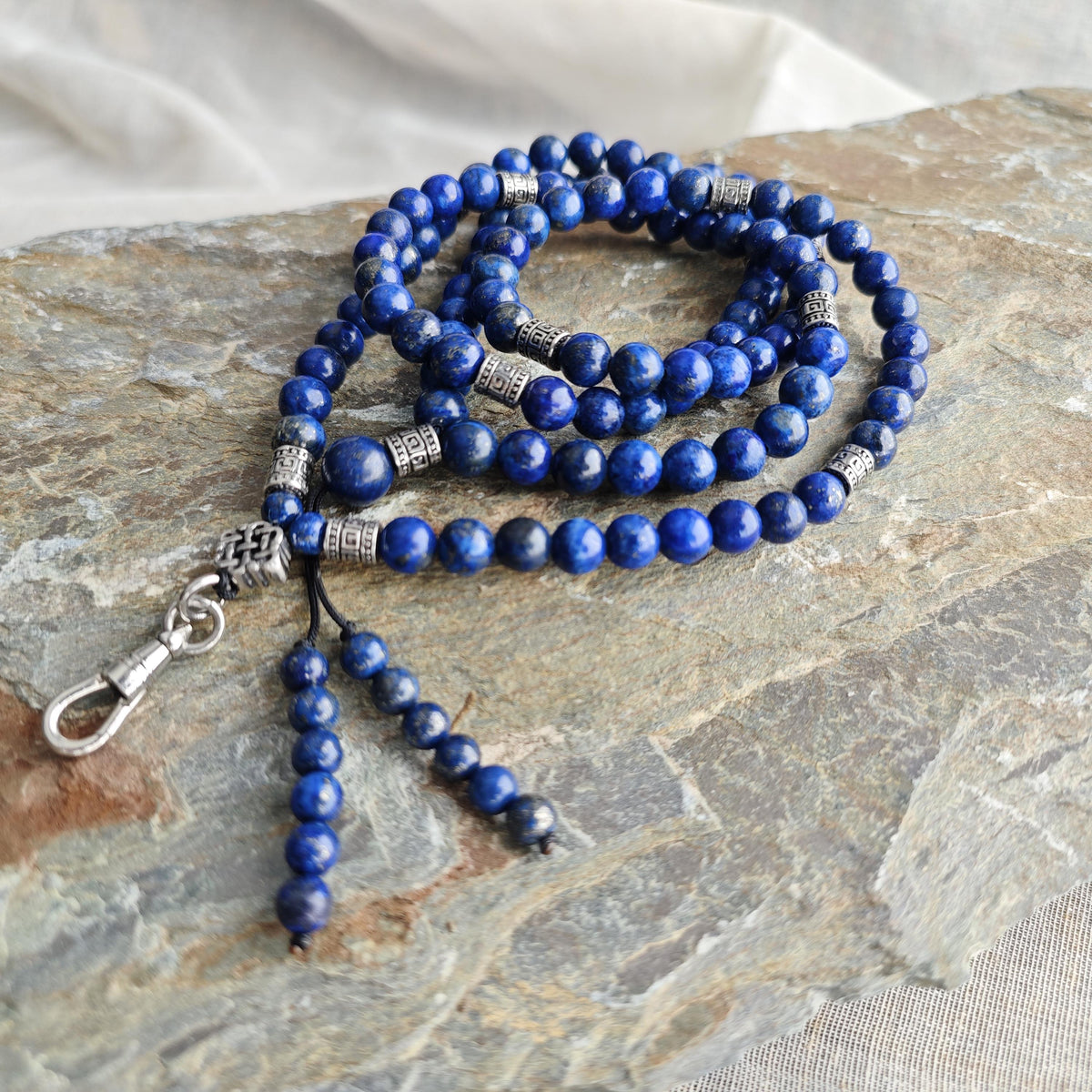 Long Lapis Lazuli Beaded Necklace with Stainless Steel | 98cm Layering Ethnic Boho Jewelry