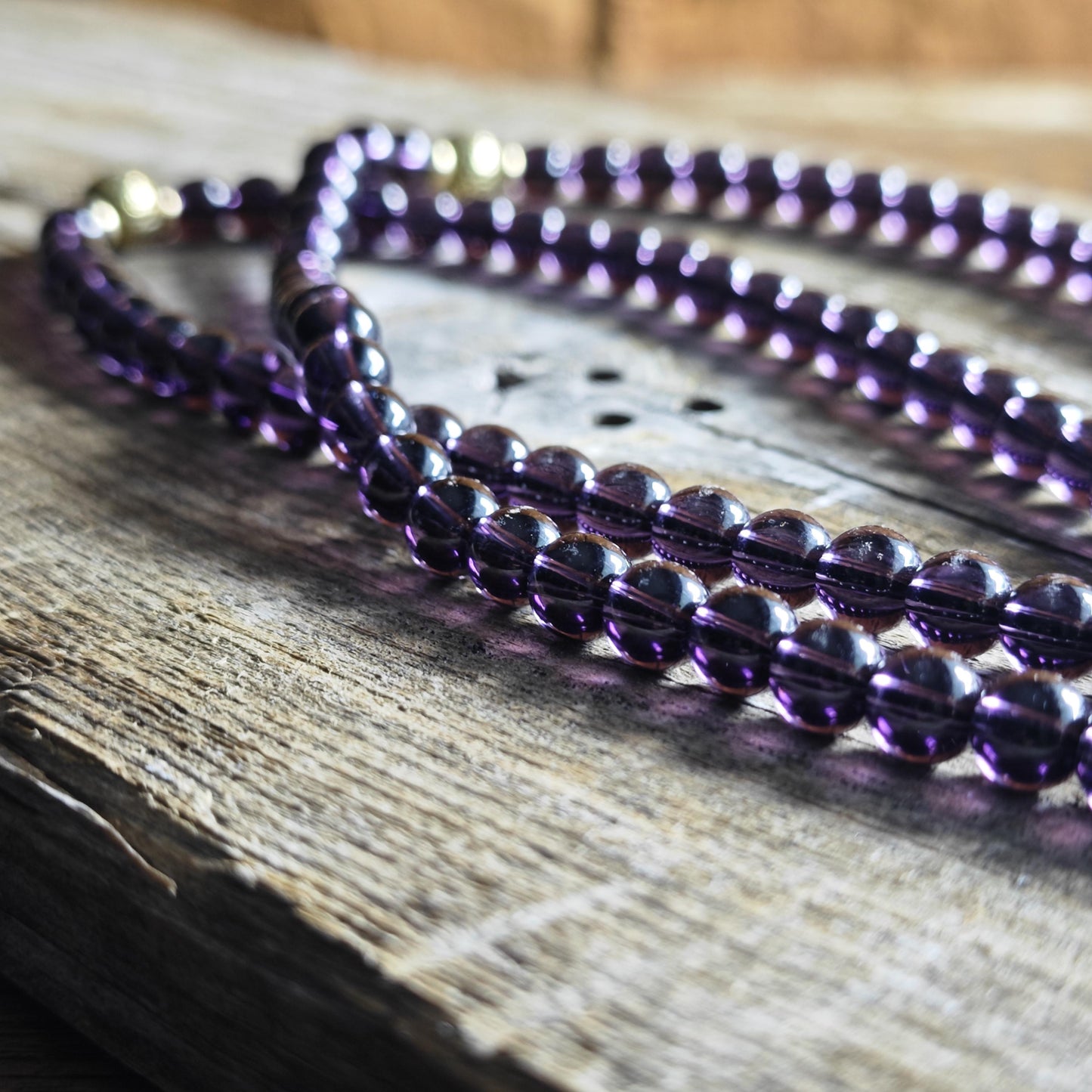 Long Purple Liuli & Copper Beaded Necklace with Statement Pendant | Spiritual Ethnic Boho Long Jewelry