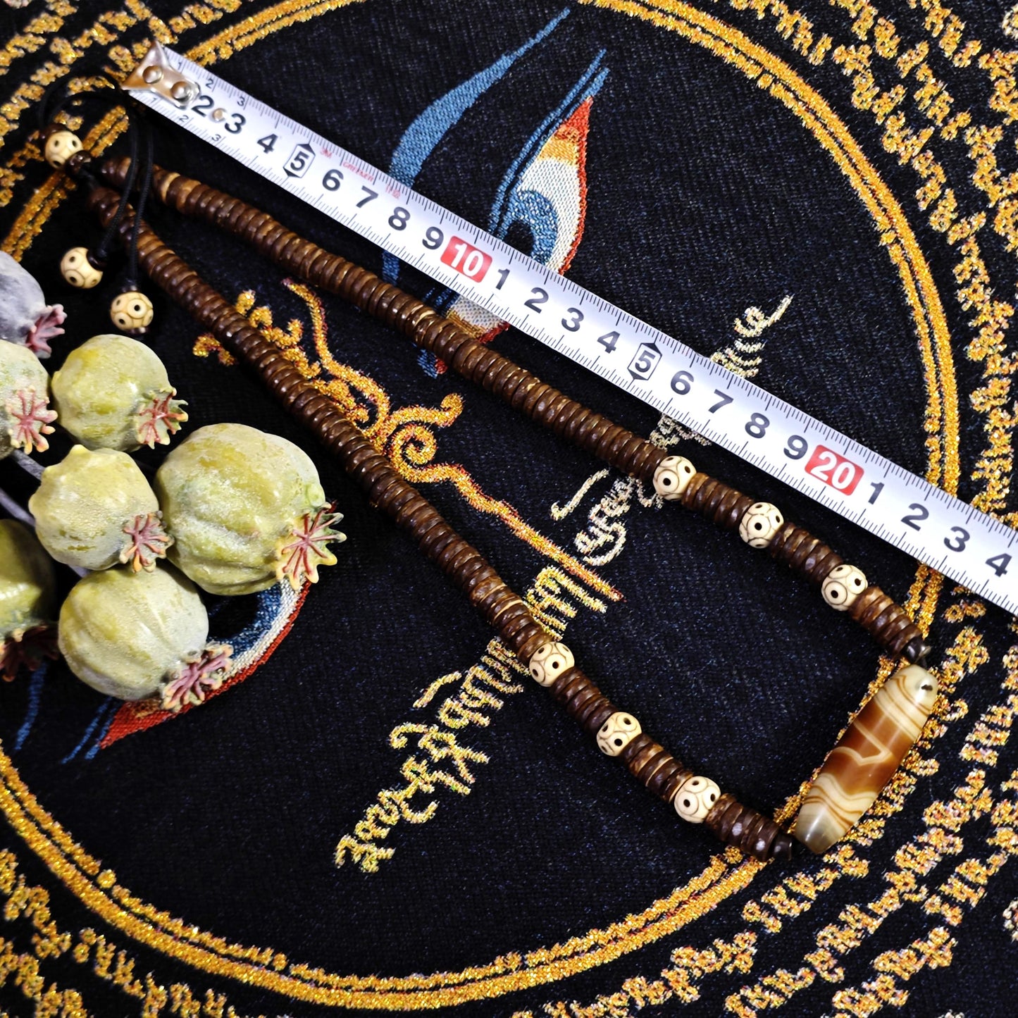 Tibetan Sardonyx Agate Dzi Bead Necklace, Yak Bone, Coconut Shell, Bohemian Spiritual Jewelry
