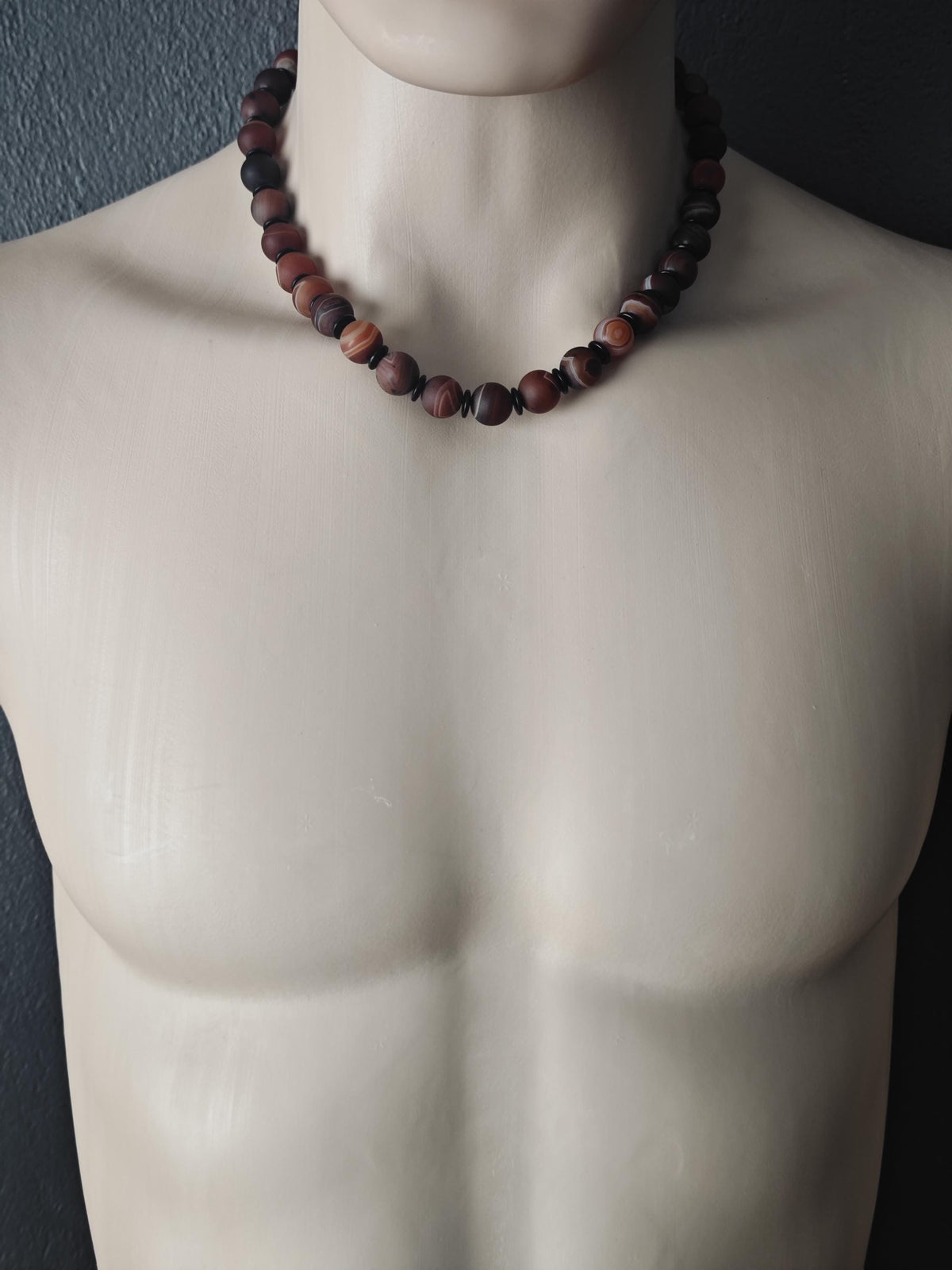 Handmade Matte Banded Agate Necklace with Coconut Spacers | Adjustable Ethnic Boho Jewelry