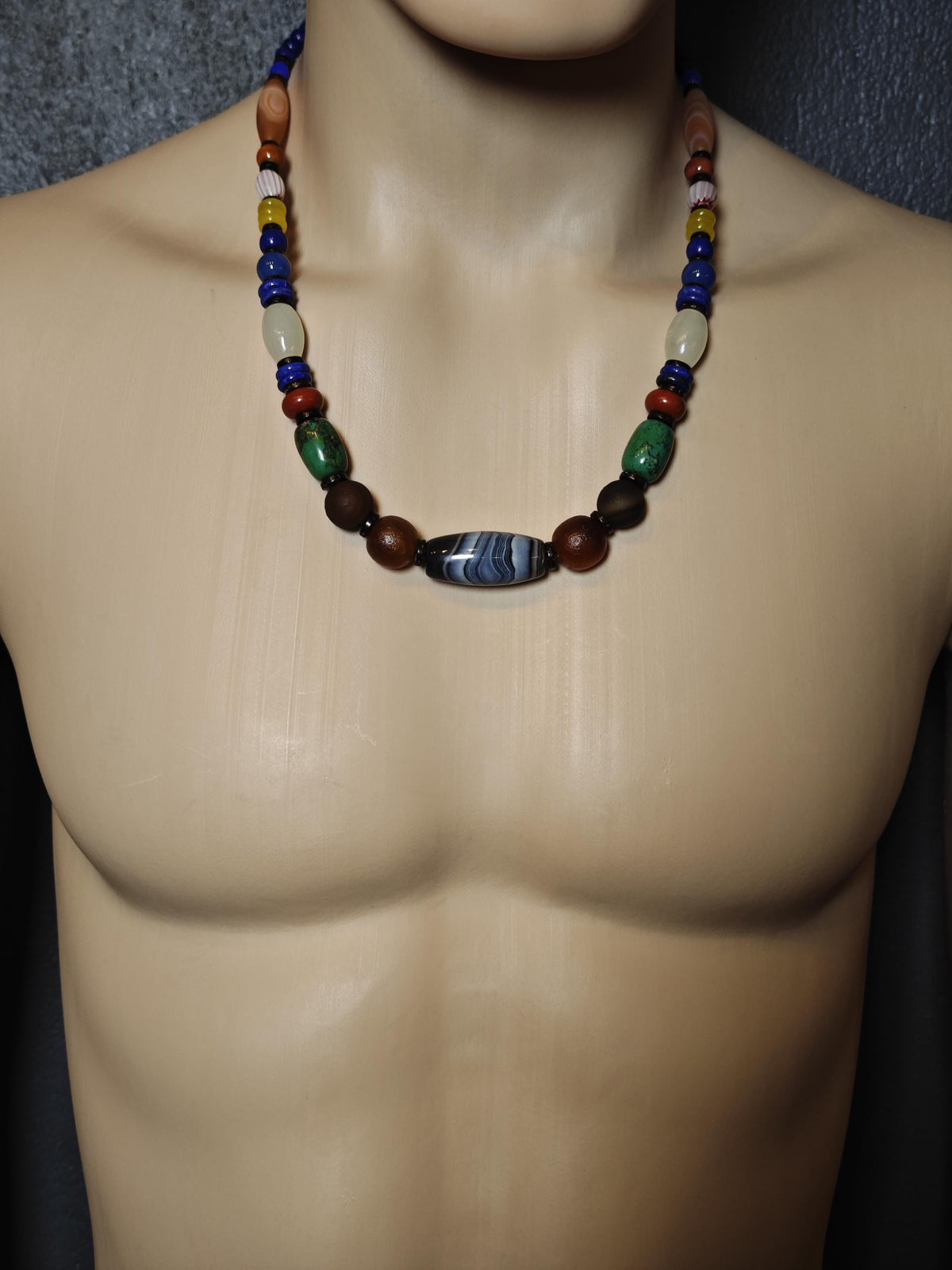 Handmade Multi Gemstone Necklace with Sardonyx Agate & Turquoise | Long Ethnic Bohemian Jewelry