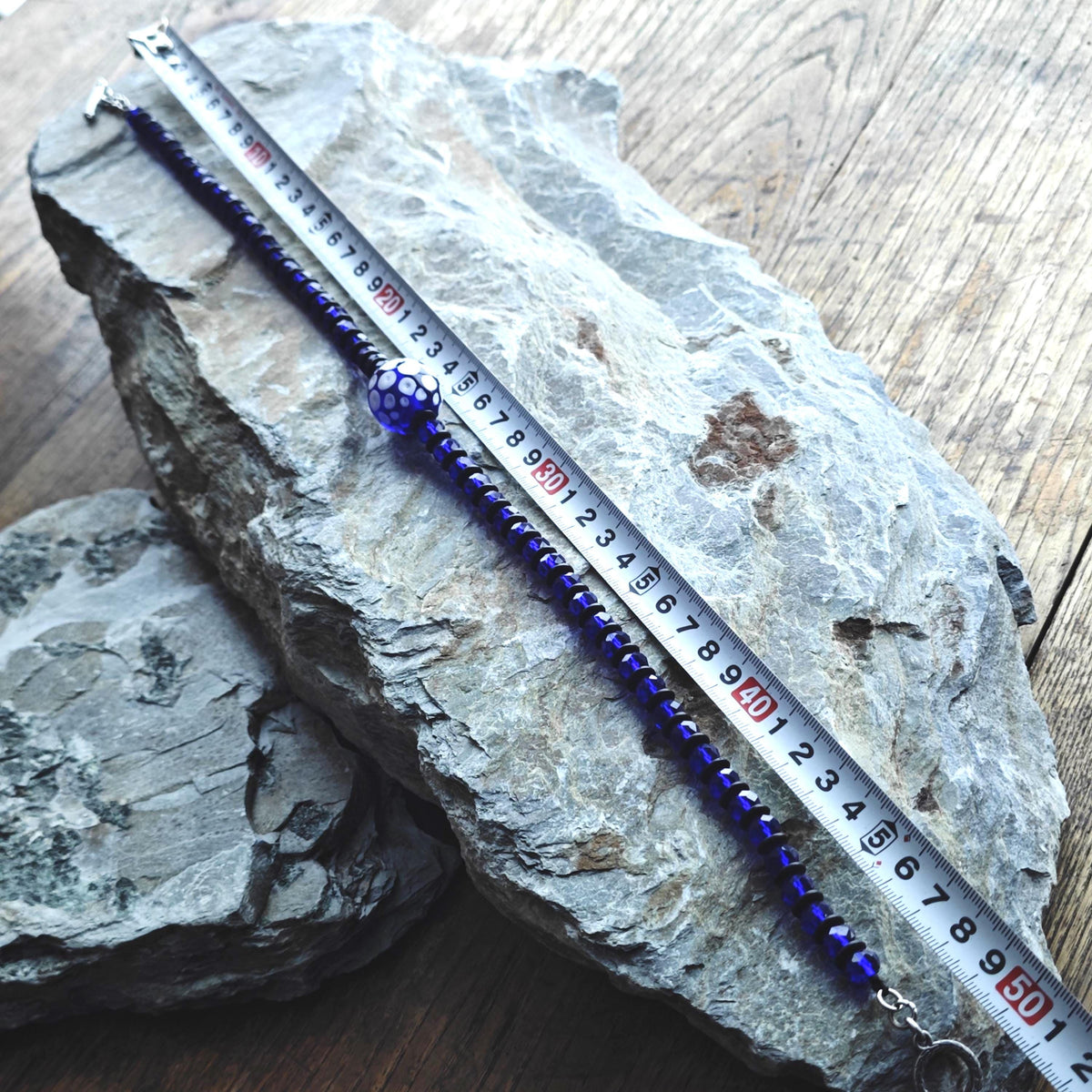 Handmade Chinese Liuli Bead Necklace with Blue Crystal & Coconut Spacers | Ethnic Bohemian Long Necklace