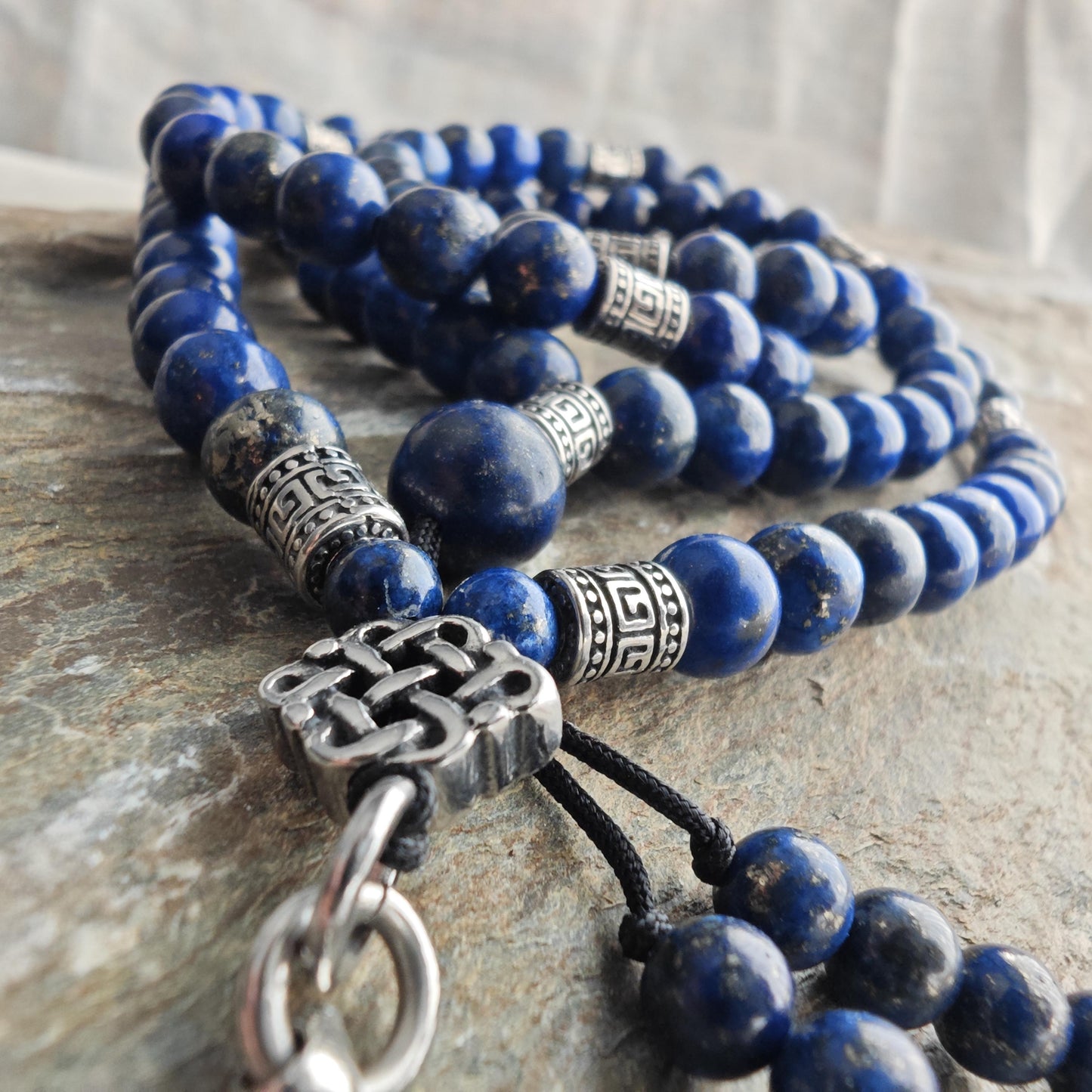 Long Lapis Lazuli Beaded Necklace with Stainless Steel | 98cm Layering Ethnic Boho Jewelry