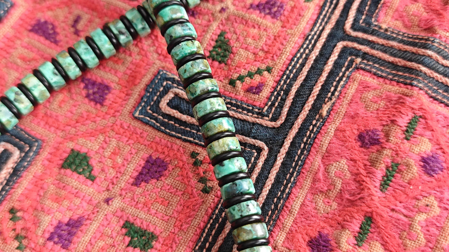 Vintage Tibetan Dzi Bead Turquoise Choker, Rudraksha Mala, Coconut Shell, Tribal Amulet Necklace