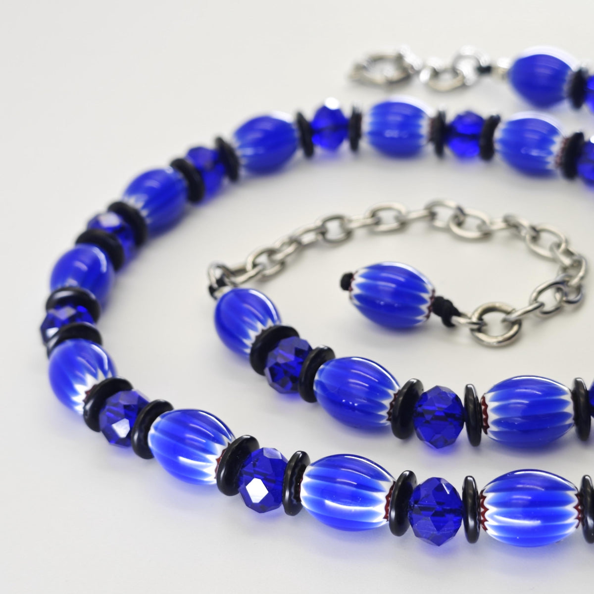 Handmade African Trade Beads Necklace, Blue Liuli, Coconut Spacers, Adjustable Ethnic Boho Jewelry
