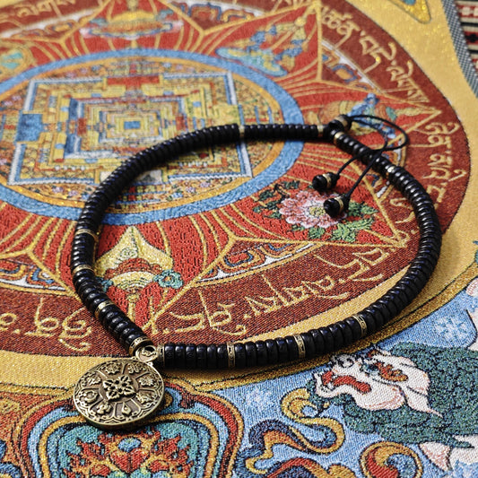 Handmade Copper Pendant Necklace, Om Mani Padme Hum Coconut Beads, Tibetan Ethnic Spiritual Jewelry