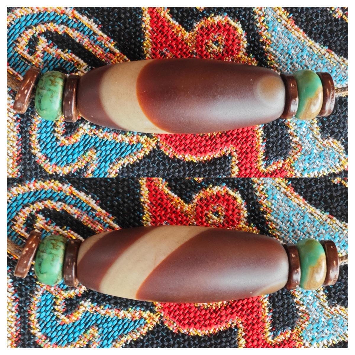Vintage Tibetan Banded Agate Dzi Bead Necklace, Turquoise Choker, Tribal Boho Amulet (40-60cm)