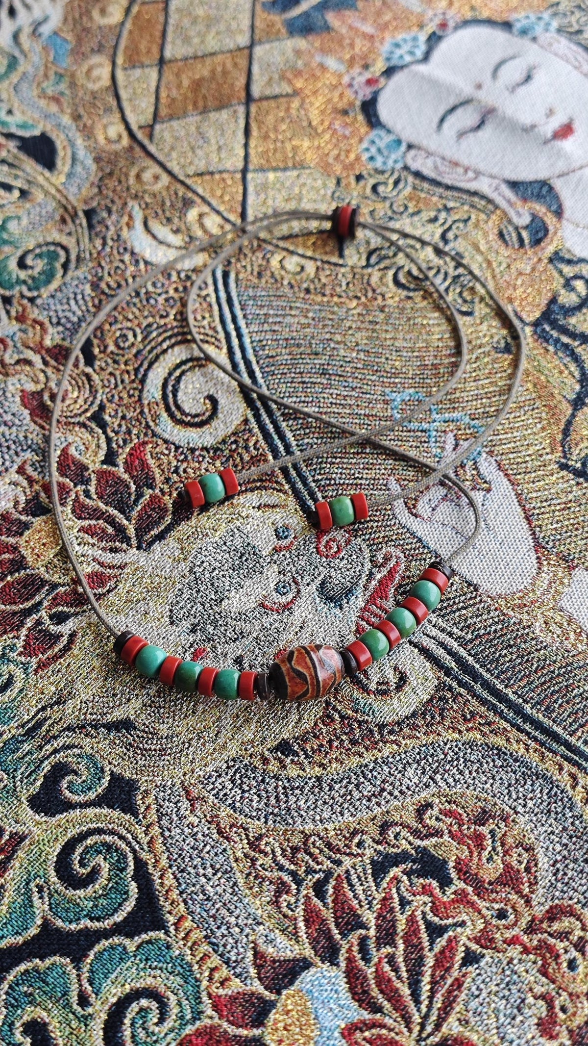 Vintage Tibetan Dzi Bead Necklace, Nan Hong Red Agate Turquoise Choker, Adjustable Ethnic Tribal Amulet, Spiritual Protection Pendant
