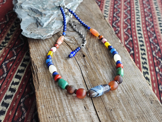 Handmade Multi Gemstone Necklace with Sardonyx Agate & Turquoise | Long Ethnic Bohemian Jewelry