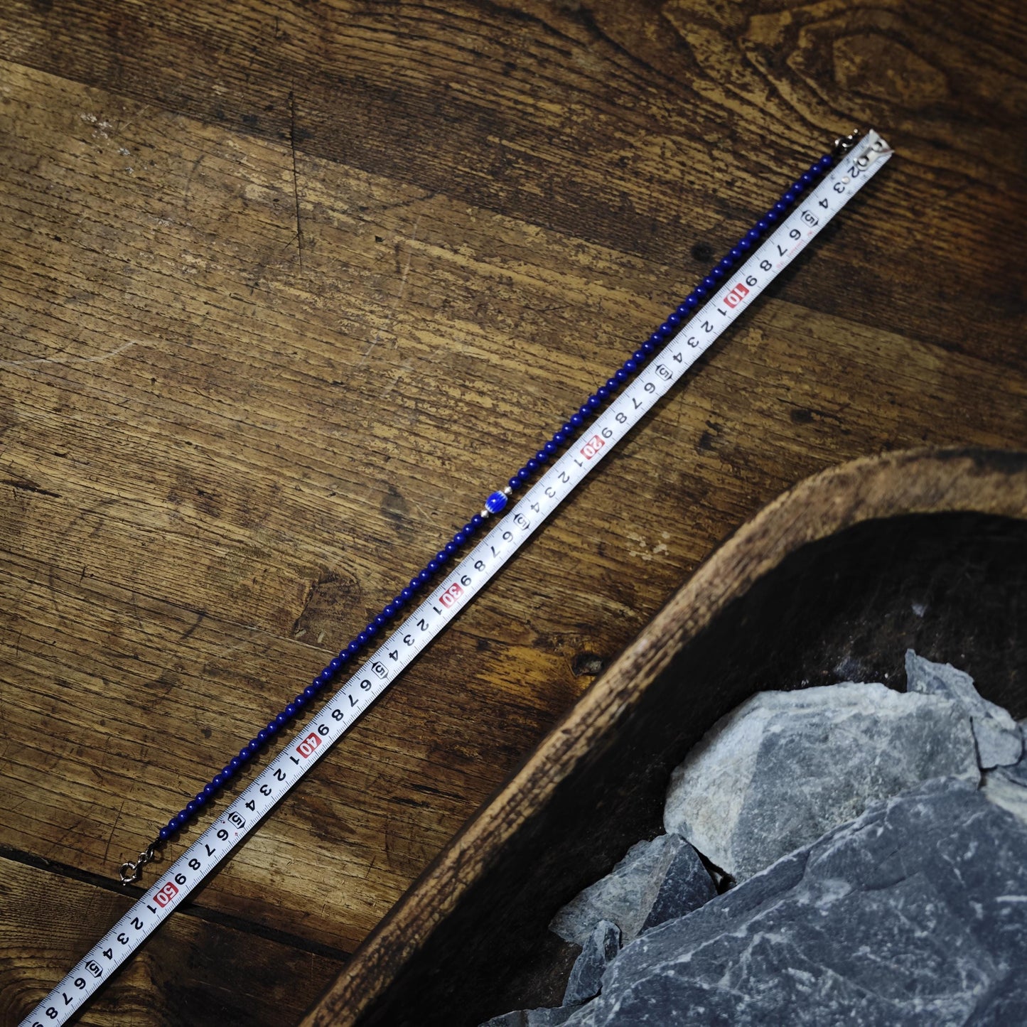 Lapis Lazuli Beaded Necklace, African Trade Bead Focal, Silver Accent Choker
