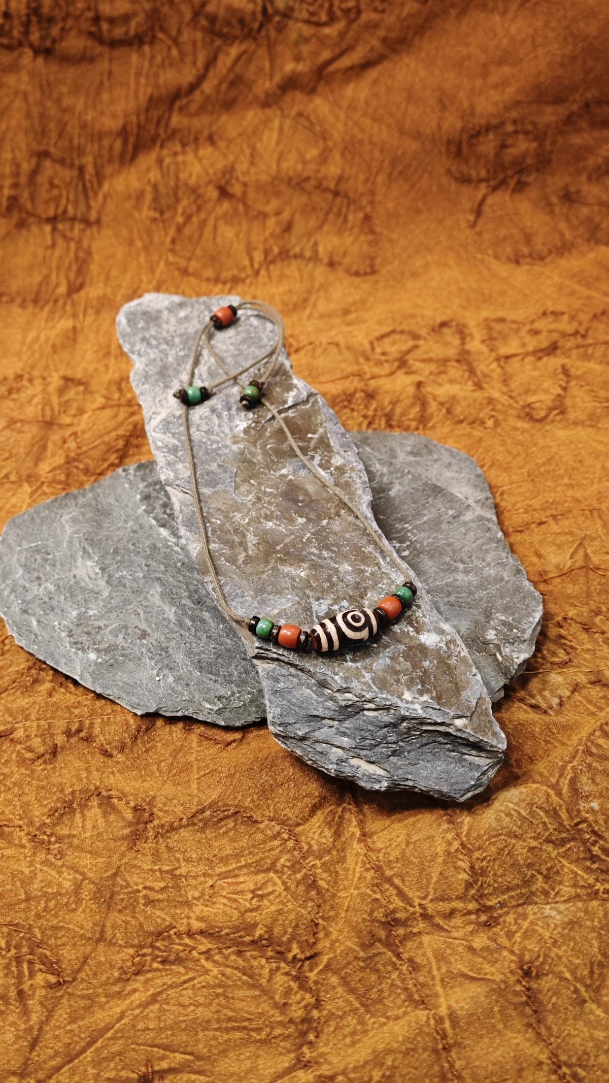 Vintage Tibetan Dzi Bead Necklace, Nan Hong Red Agate, Turquoise Tribal Pendant (40-60cm)