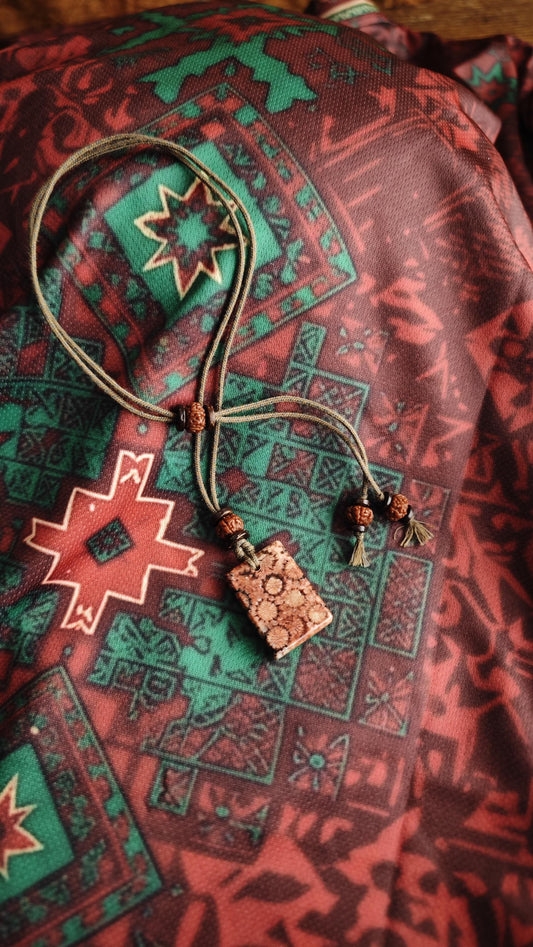 Coral Fossil Pendant Necklace, Rudraksha Mala, Coconut Disc, Tribal Choker (Adjustable 40-60cm)