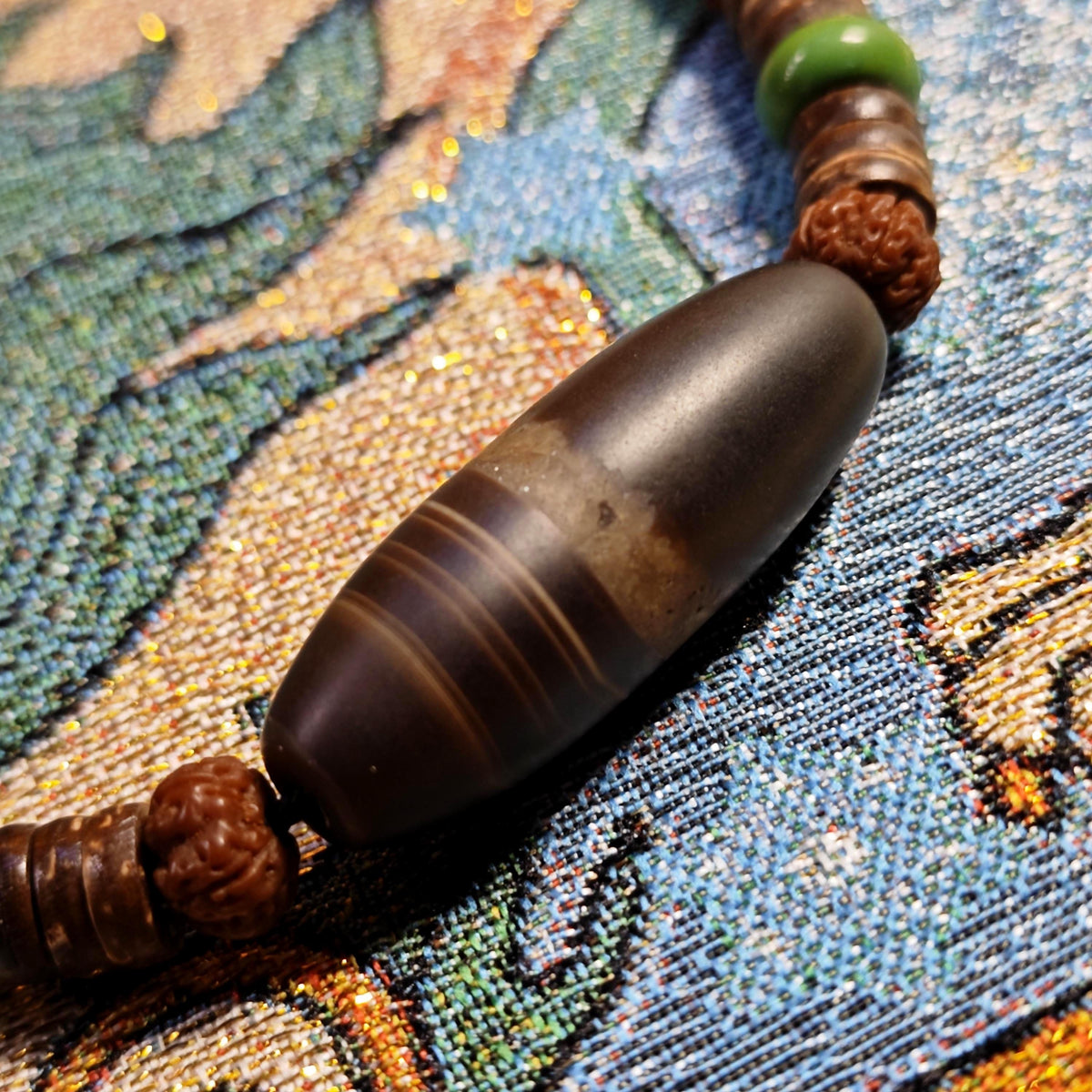 Tibetan Dzi Bead Necklace, Turquoise, Rudraksha, Coconut Shell, Ethnic Boho Jewelry