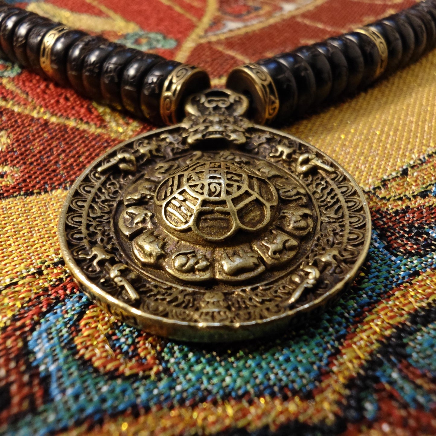 Handmade Copper Pendant Necklace, Om Mani Padme Hum Coconut Beads, Tibetan Ethnic Spiritual Jewelry