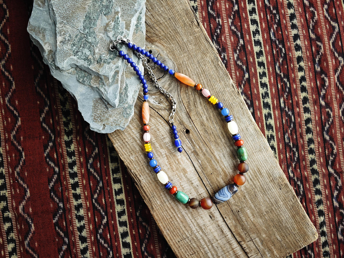 Handmade Multi Gemstone Necklace with Sardonyx Agate & Turquoise | Long Ethnic Bohemian Jewelry