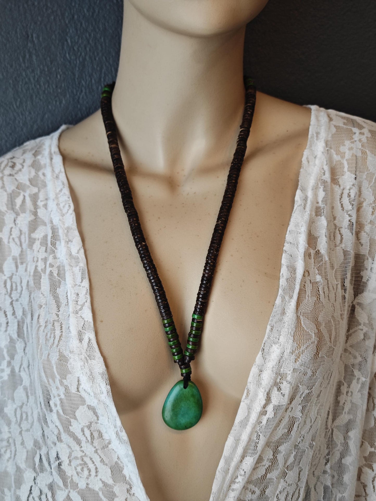 Handmade Turquoise Pendant Necklace with Coconut Beads | Ethnic Tribal Bohemian Jewelry