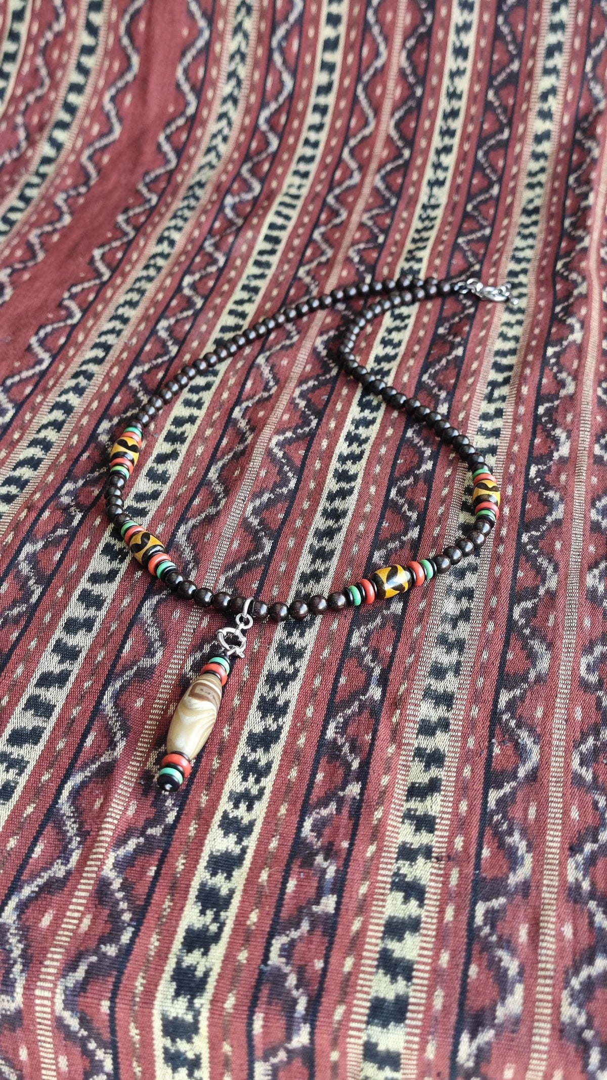 Vintage Tibetan Sardonyx Agate Dzi Necklace, Red Agate Turquoise Mala, Detachable Pendant