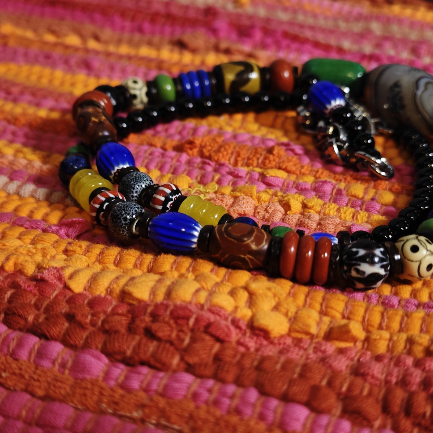 Handmade Multi Gemstone Necklace with Sardonyx, Turquoise & Mini Dzi Bead | Ethnic Bohemian Jewelry