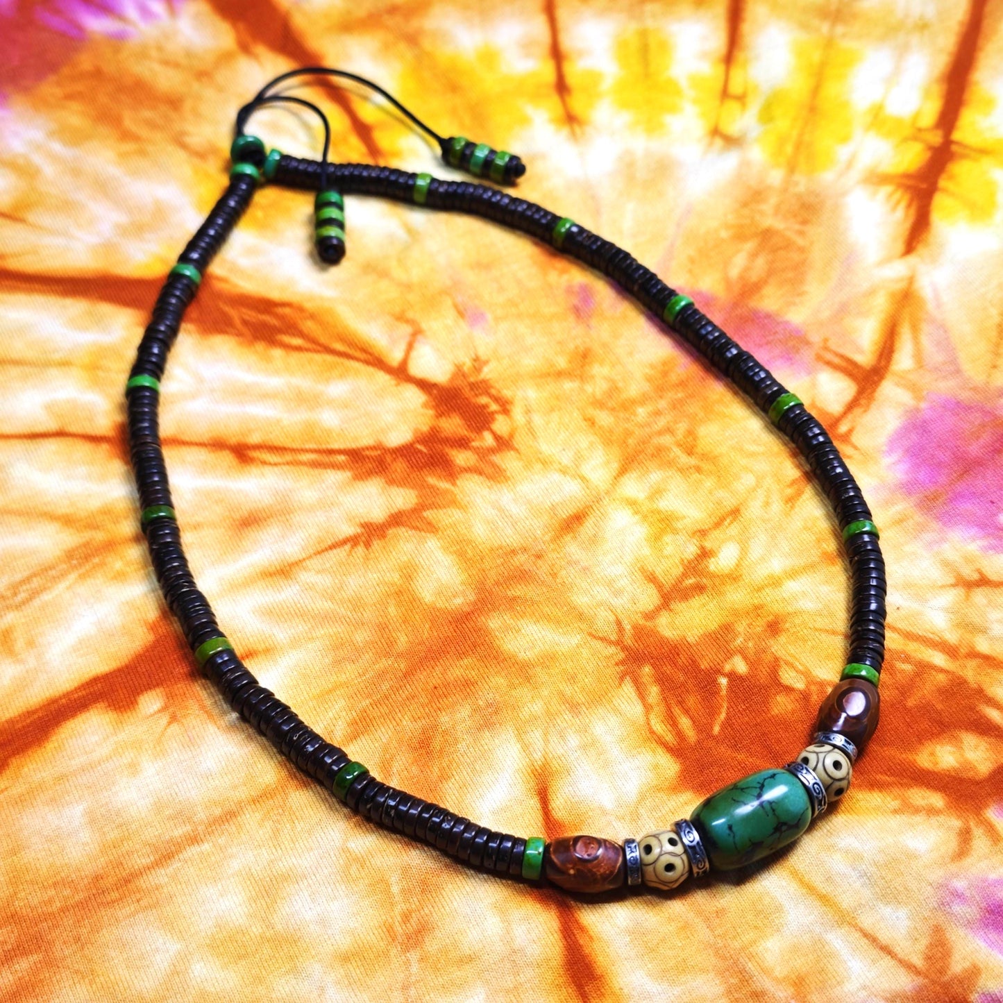 Handmade Turquoise Yak Bone Dzi Bead Necklace | Ethnic Tibetan Tribal Bohemian Jewelry